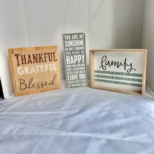 Inspirational Wood Signs - Neutral & Teal Accents Farmhouse Decor Signs Set of 3